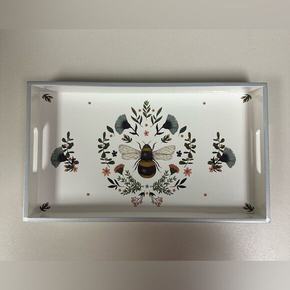 PPD White Blue Black Gold Secret Bee Lacquered Vanity Tray - Picture 1 of 9